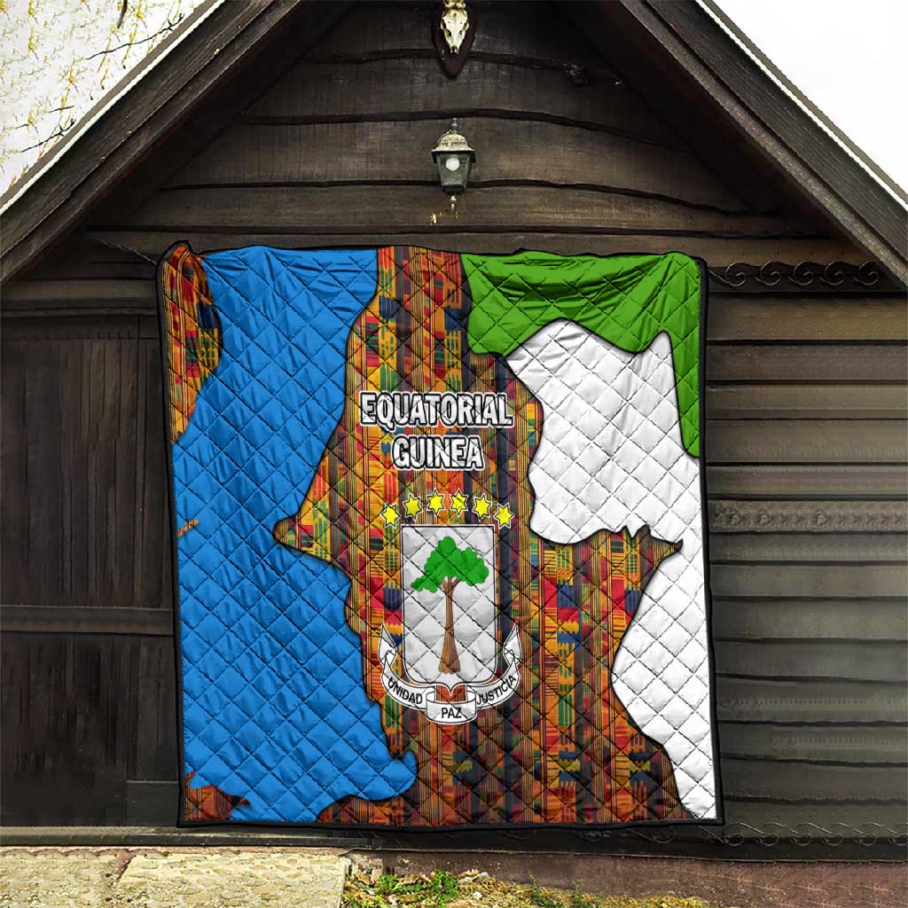 Equatorial Guinea Kente Quilt - Tribal Mask and National Coat of Arms TS04