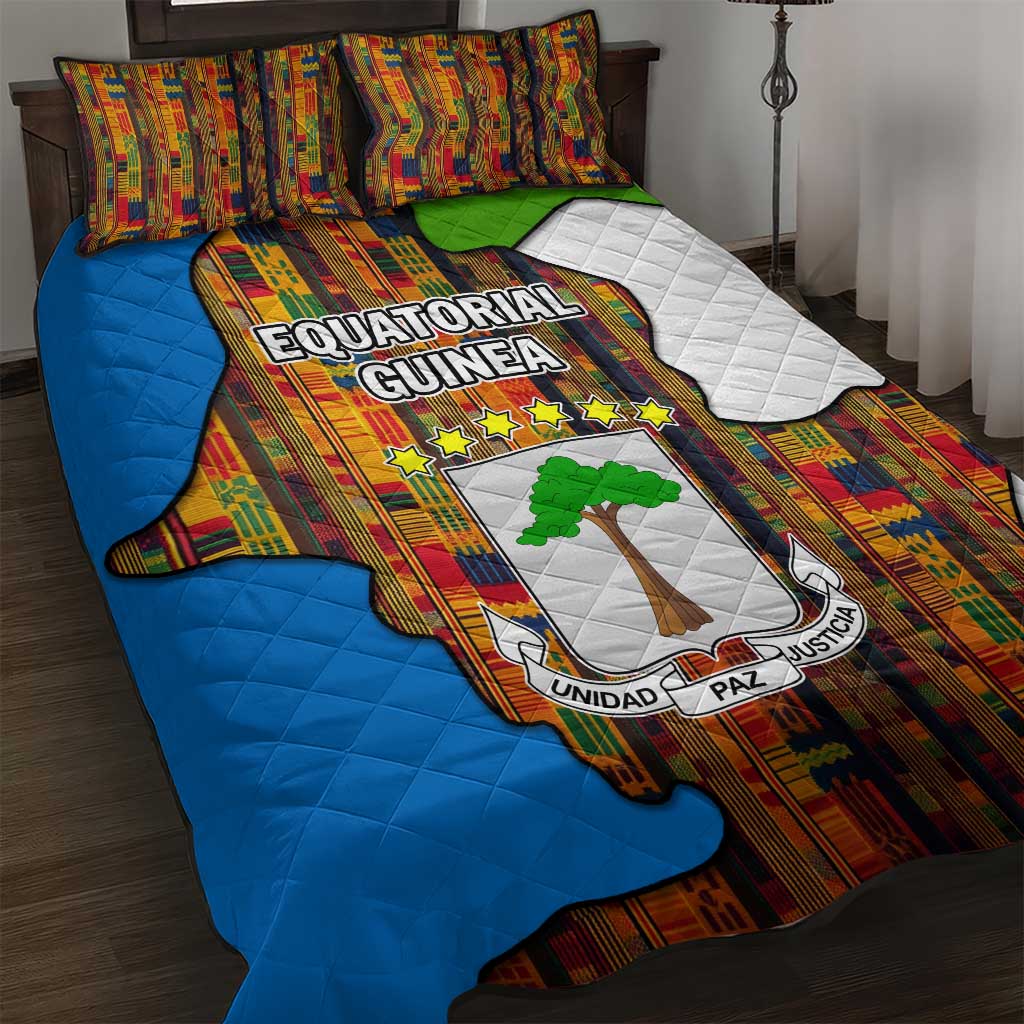 Equatorial Guinea Kente Quilt Bed Set - Tribal Mask and National Coat of Arms TS04