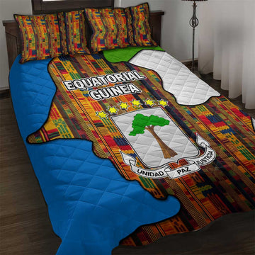 Equatorial Guinea Kente Quilt Bed Set - Tribal Mask and National Coat of Arms TS04