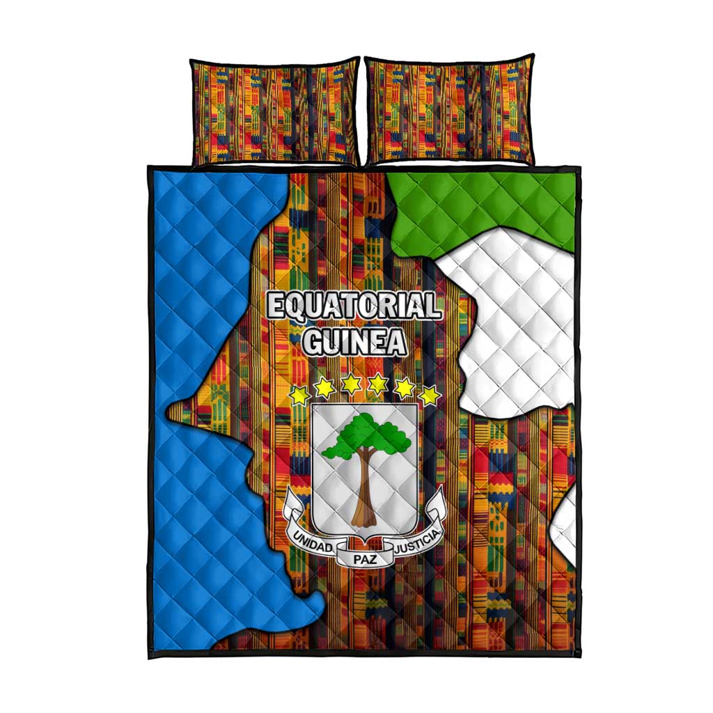Equatorial Guinea Kente Quilt Bed Set - Tribal Mask and National Coat of Arms TS04