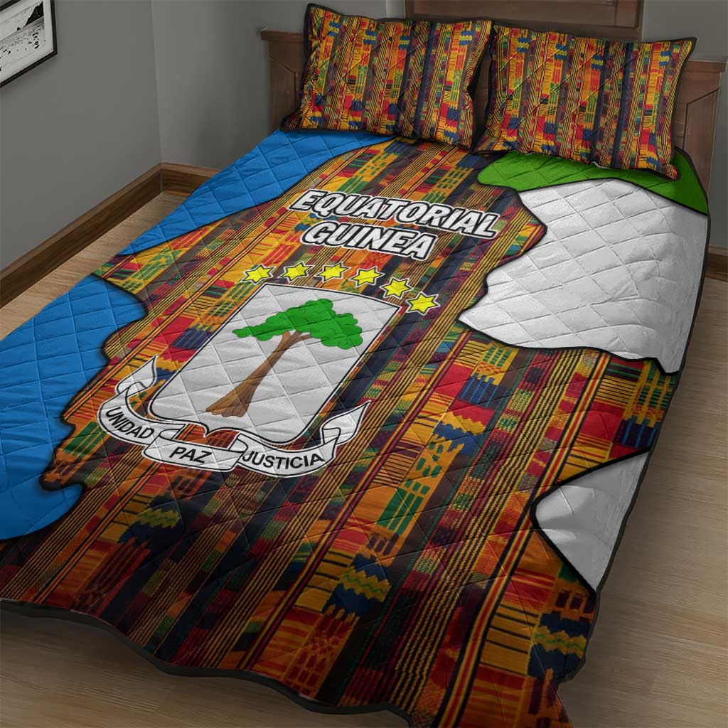 Equatorial Guinea Kente Quilt Bed Set - Tribal Mask and National Coat of Arms TS04