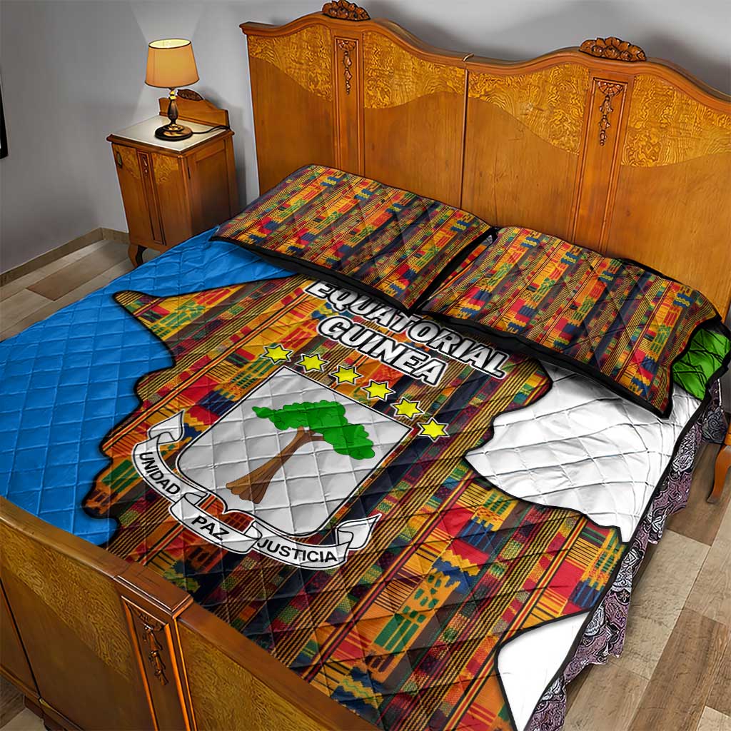 Equatorial Guinea Kente Quilt Bed Set - Tribal Mask and National Coat of Arms TS04