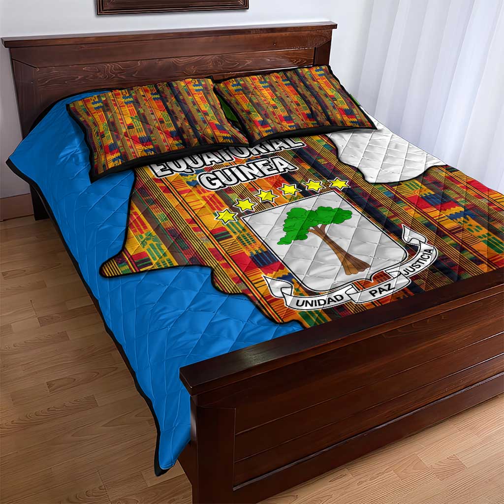Equatorial Guinea Kente Quilt Bed Set - Tribal Mask and National Coat of Arms TS04