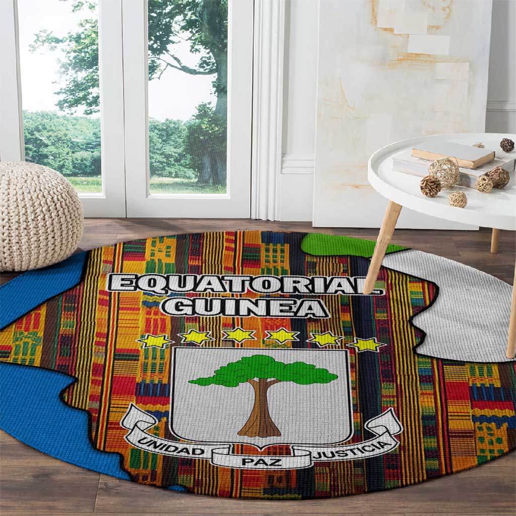 Equatorial Guinea Kente Round Carpet - Tribal Mask and National Coat of Arms TS04
