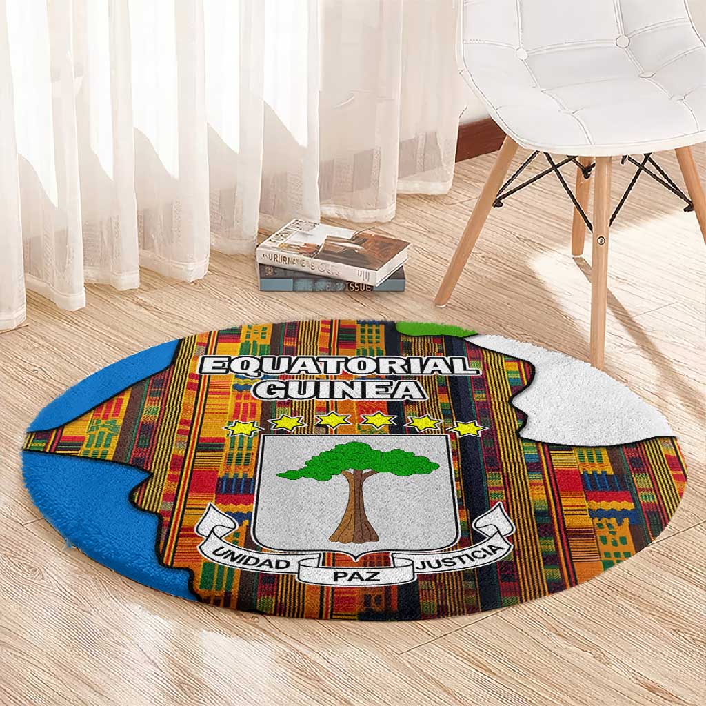 Equatorial Guinea Kente Round Carpet - Tribal Mask and National Coat of Arms TS04