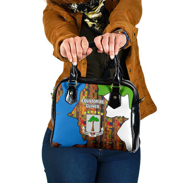 Equatorial Guinea Kente Shoulder Handbag with Tribal Mask and National Coat of Arms TS04