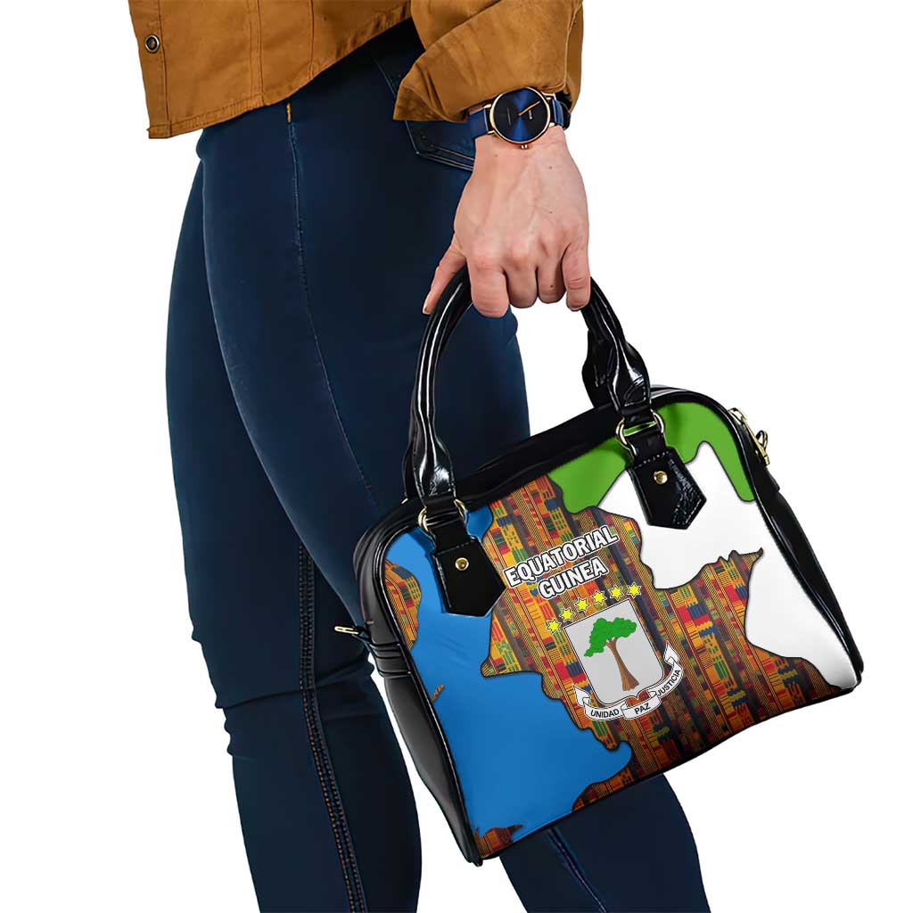 Equatorial Guinea Kente Shoulder Handbag with Tribal Mask and National Coat of Arms TS04