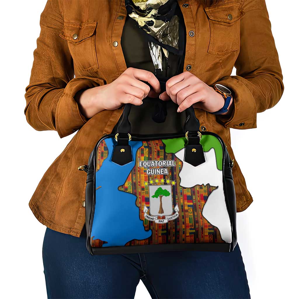 Equatorial Guinea Kente Shoulder Handbag with Tribal Mask and National Coat of Arms TS04