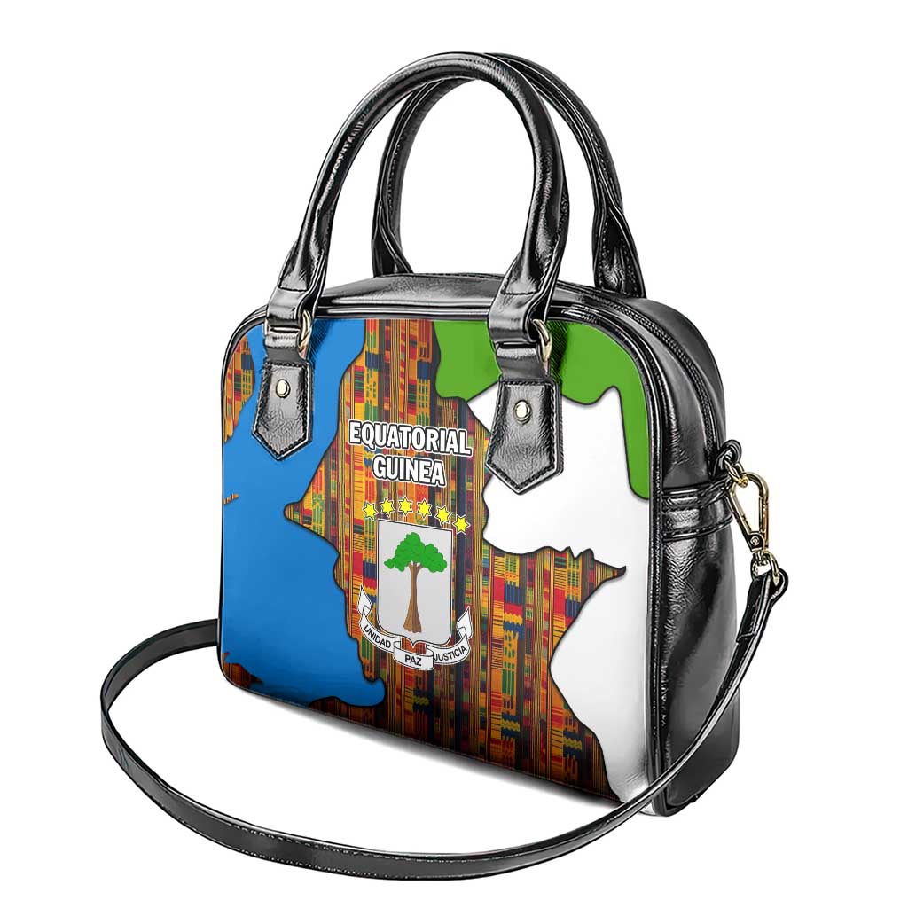 Equatorial Guinea Kente Shoulder Handbag with Tribal Mask and National Coat of Arms TS04