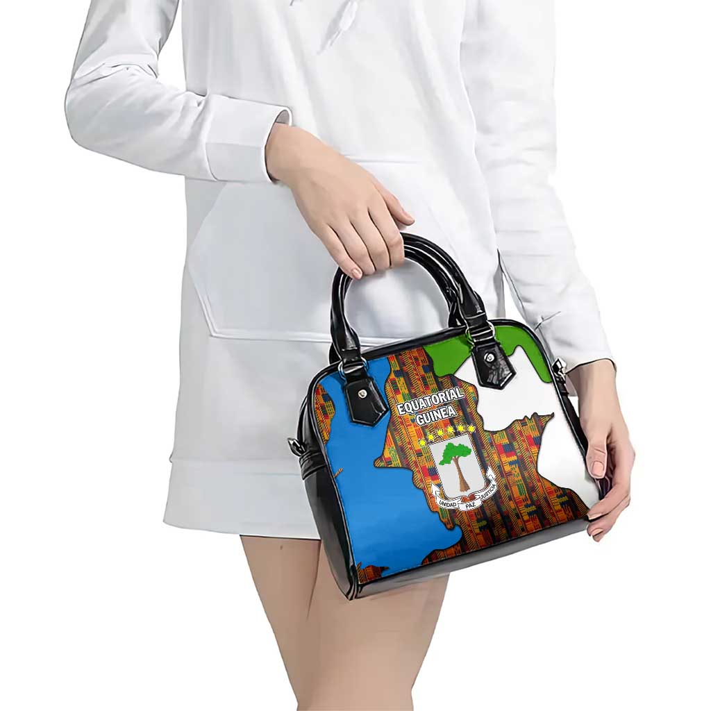 Equatorial Guinea Kente Shoulder Handbag with Tribal Mask and National Coat of Arms TS04