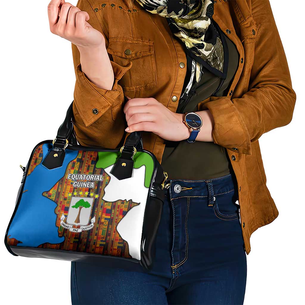 Equatorial Guinea Kente Shoulder Handbag with Tribal Mask and National Coat of Arms TS04