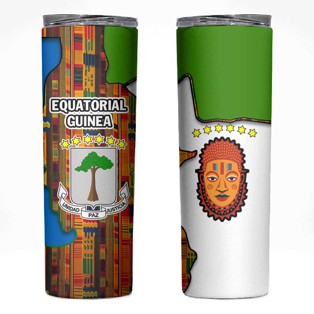 Equatorial Guinea Kente Skinny Tumbler - Tribal Mask and National Coat of Arms TS04