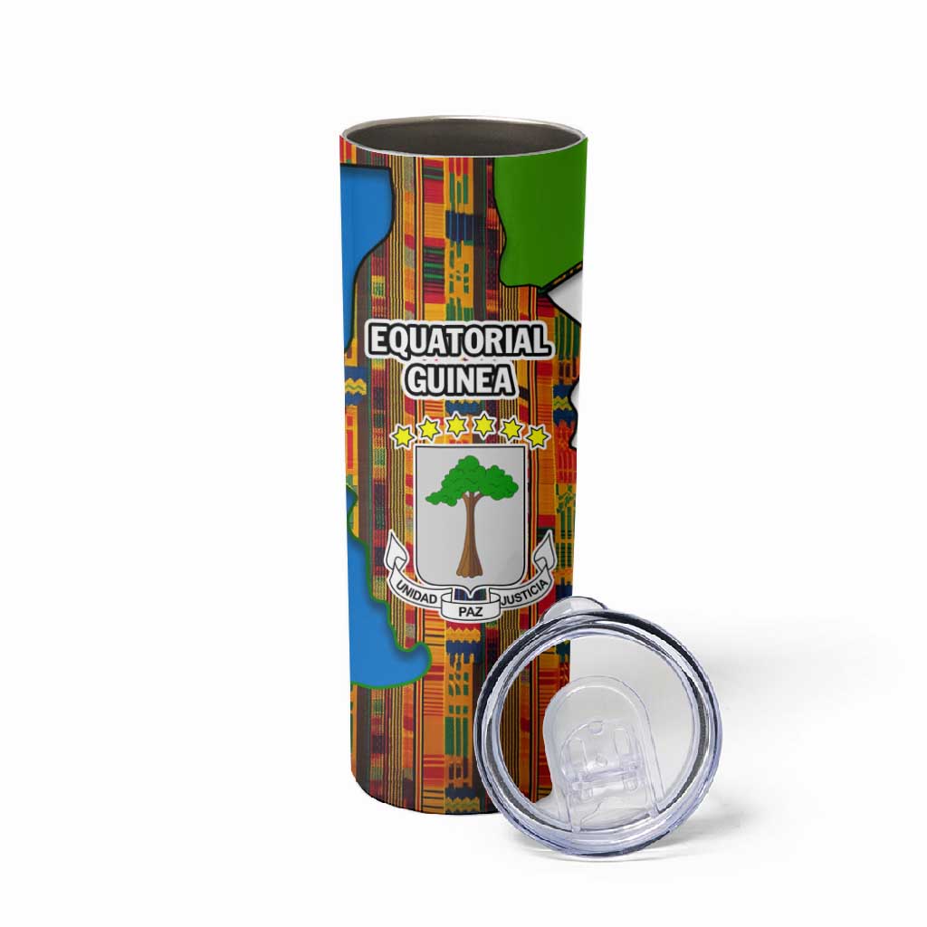 Equatorial Guinea Kente Skinny Tumbler - Tribal Mask and National Coat of Arms TS04