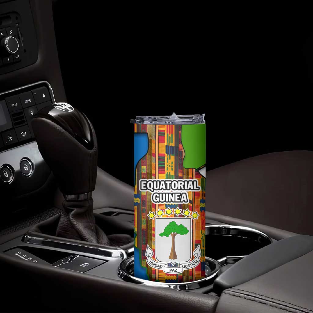 Equatorial Guinea Kente Skinny Tumbler - Tribal Mask and National Coat of Arms TS04