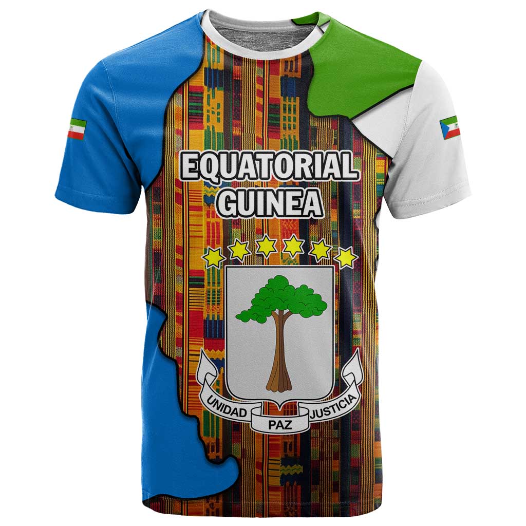 Equatorial Guinea Kente T shirt - Tribal Mask and National Coat of Arms TS04