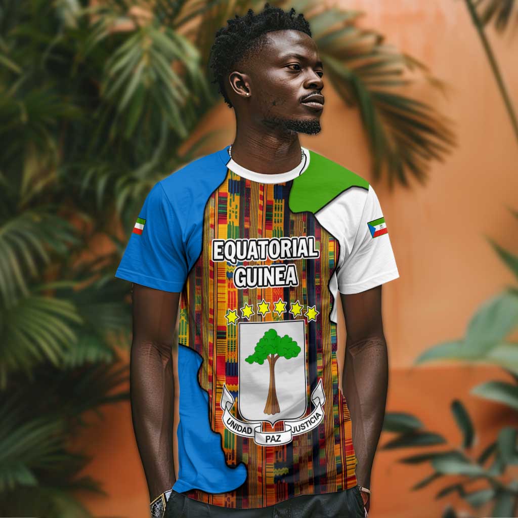 Equatorial Guinea Kente T shirt - Tribal Mask and National Coat of Arms TS04