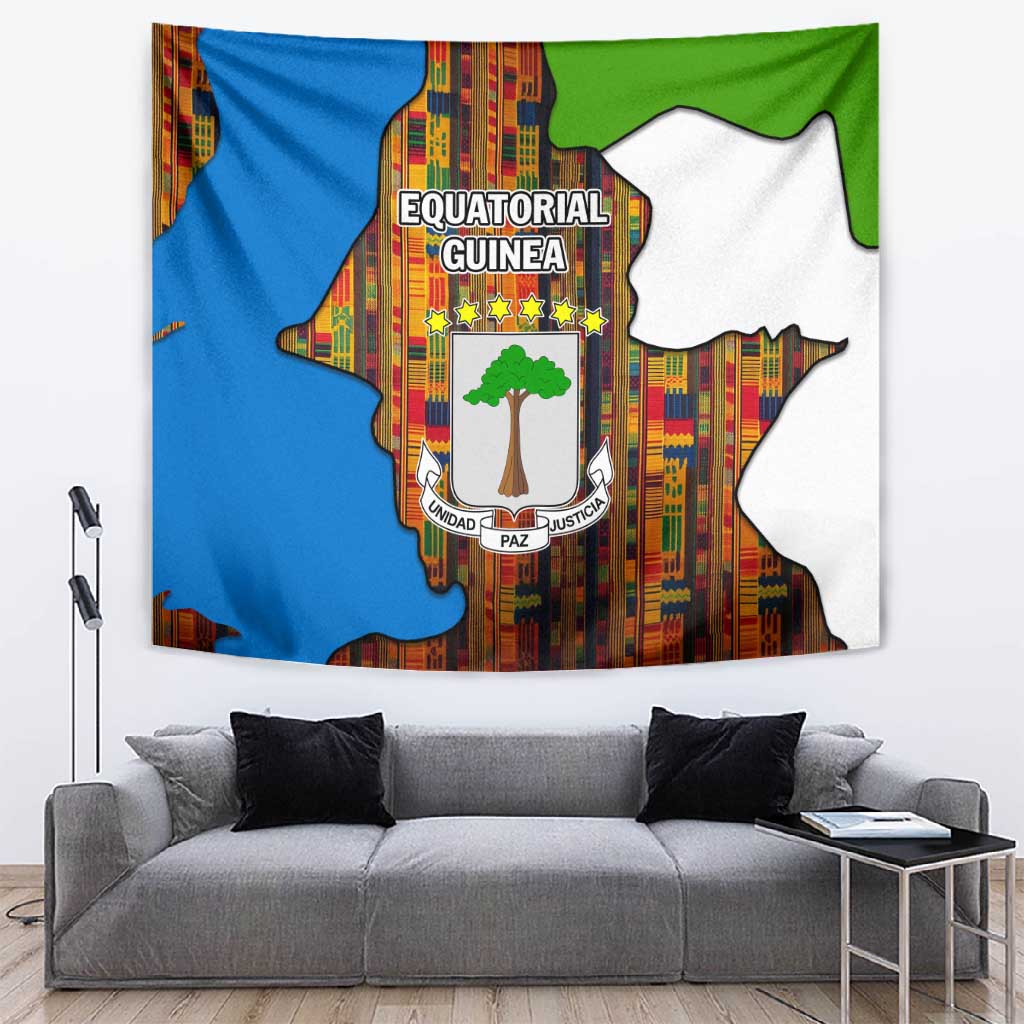 Equatorial Guinea Kente Tapestry - Tribal Mask and National Coat of Arms TS04