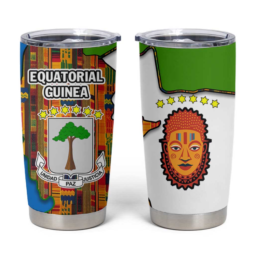 Equatorial Guinea Kente Tumbler Cup - Tribal Mask and National Coat of Arms TS04