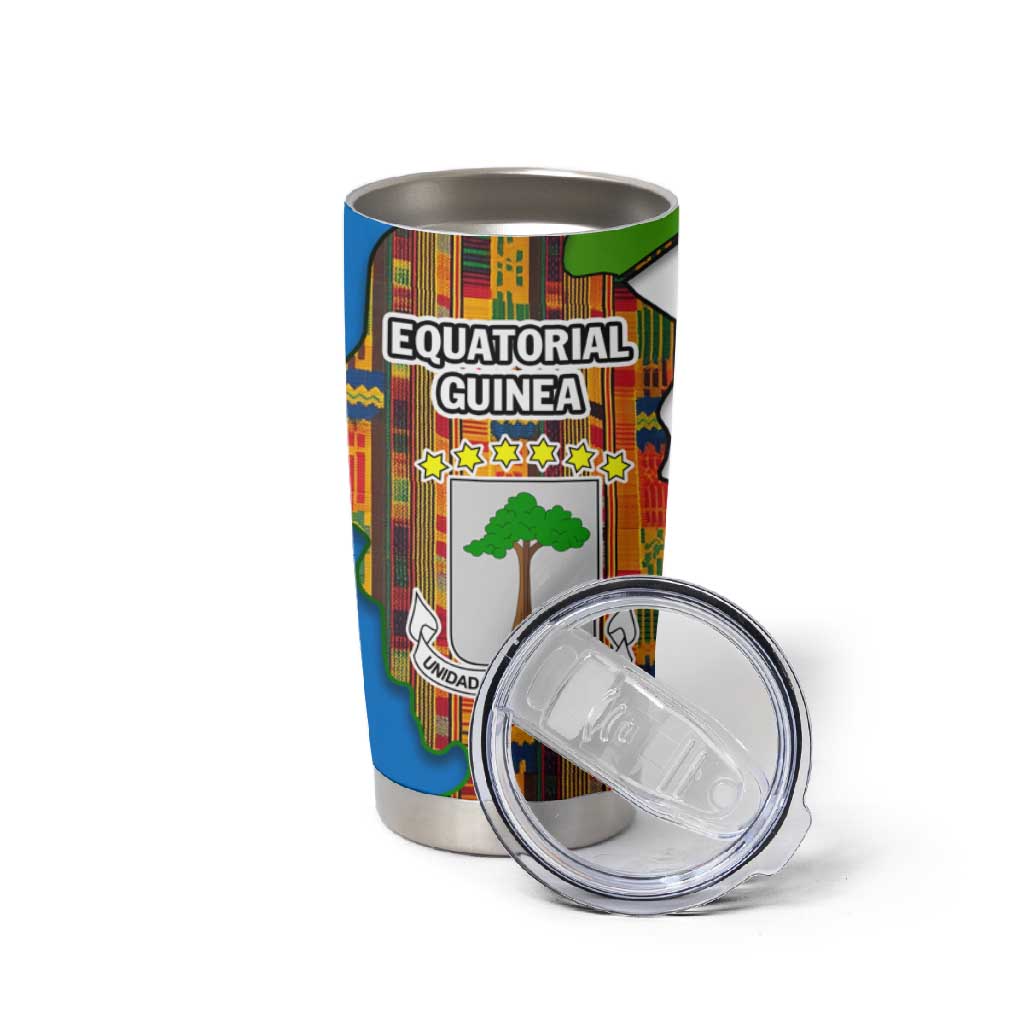 Equatorial Guinea Kente Tumbler Cup - Tribal Mask and National Coat of Arms TS04