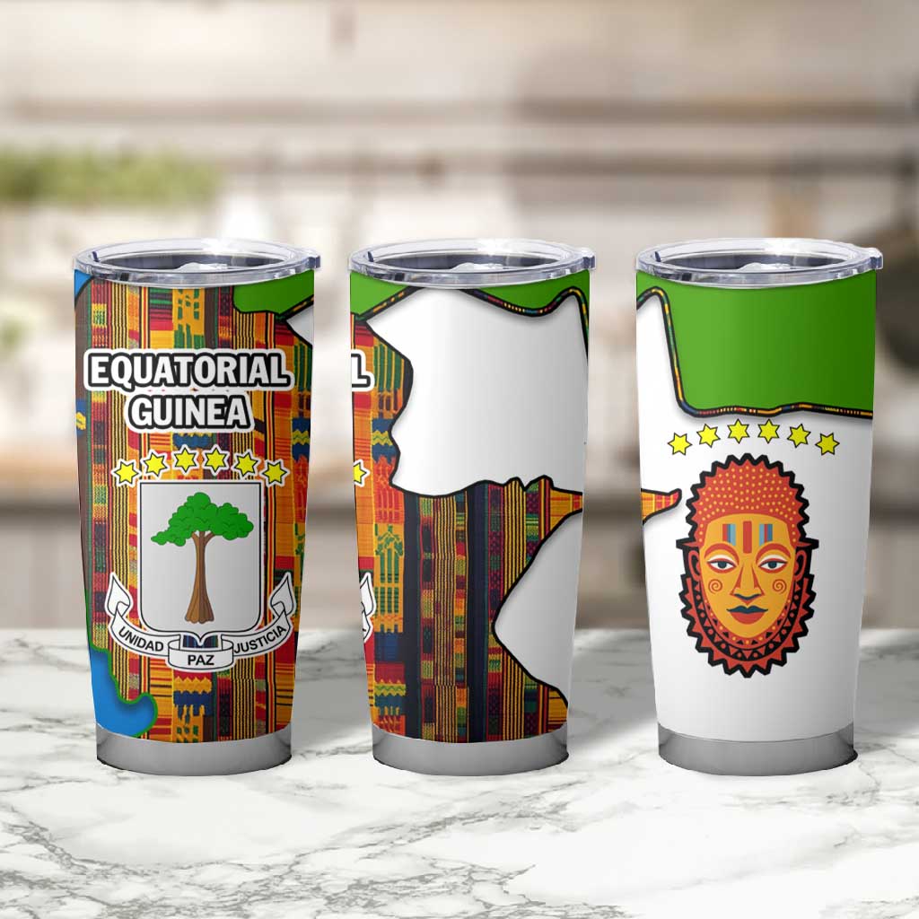 Equatorial Guinea Kente Tumbler Cup - Tribal Mask and National Coat of Arms TS04