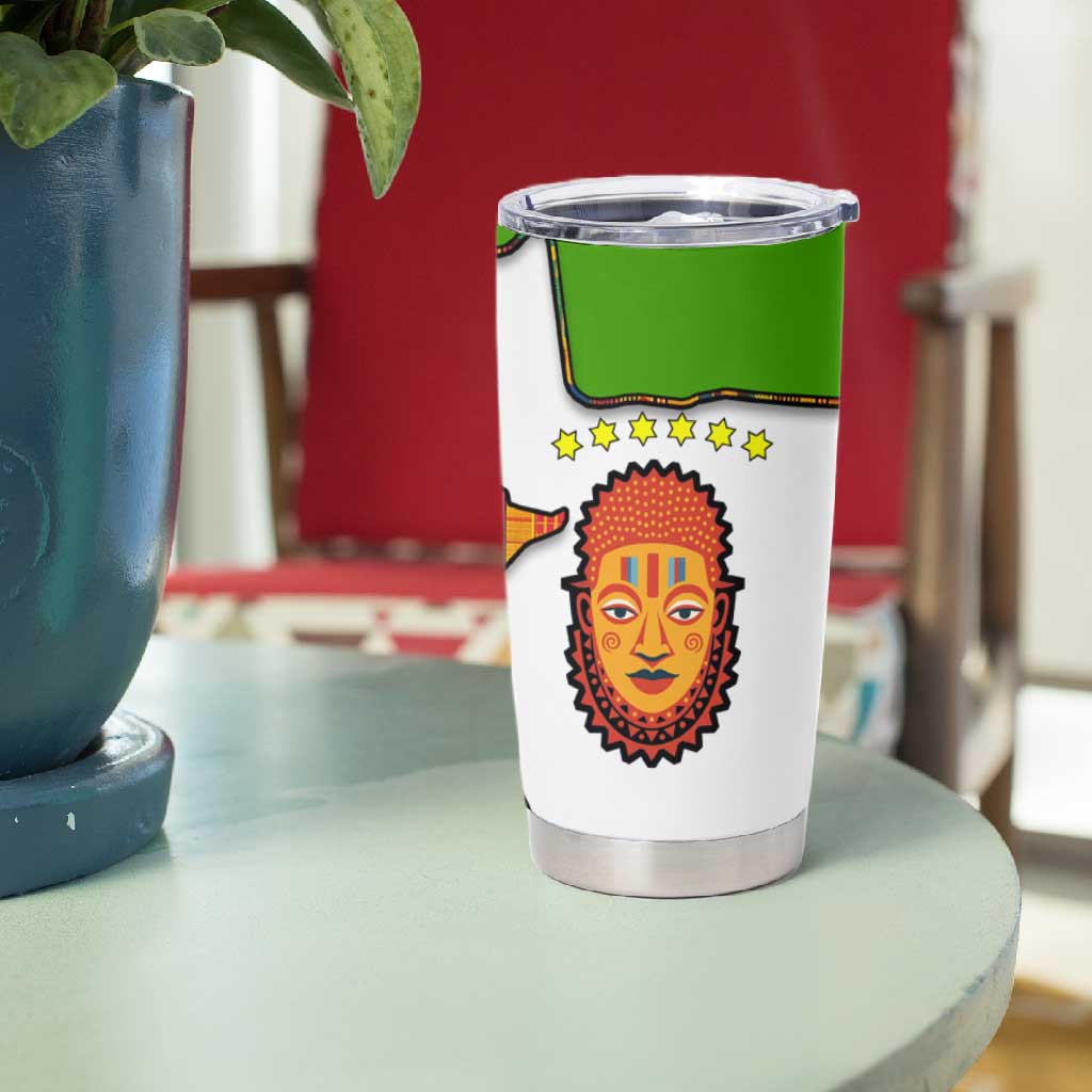 Equatorial Guinea Kente Tumbler Cup - Tribal Mask and National Coat of Arms TS04