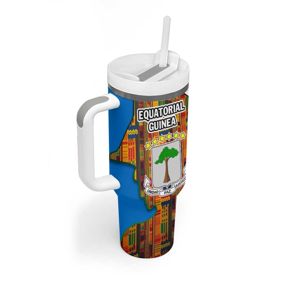 Equatorial Guinea Kente Tumbler With Handle - Tribal Mask and National Coat of Arms TS04