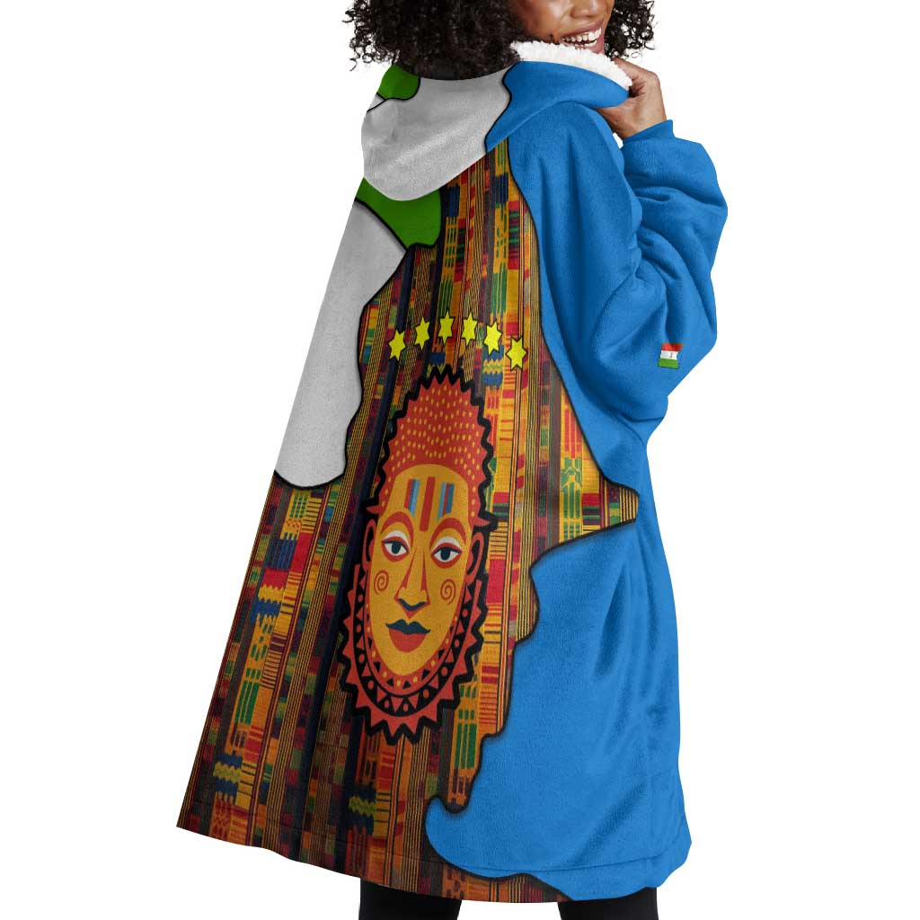 Equatorial Guinea Kente Wearable Blanket Hoodie - Tribal Mask and National Coat of Arms TS04
