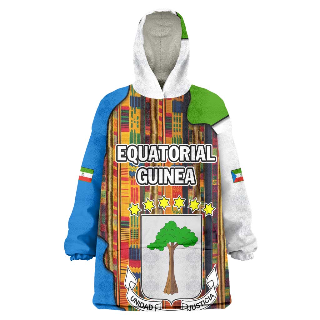 Equatorial Guinea Kente Wearable Blanket Hoodie - Tribal Mask and National Coat of Arms TS04