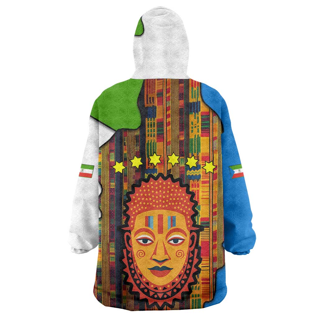 Equatorial Guinea Kente Wearable Blanket Hoodie - Tribal Mask and National Coat of Arms TS04
