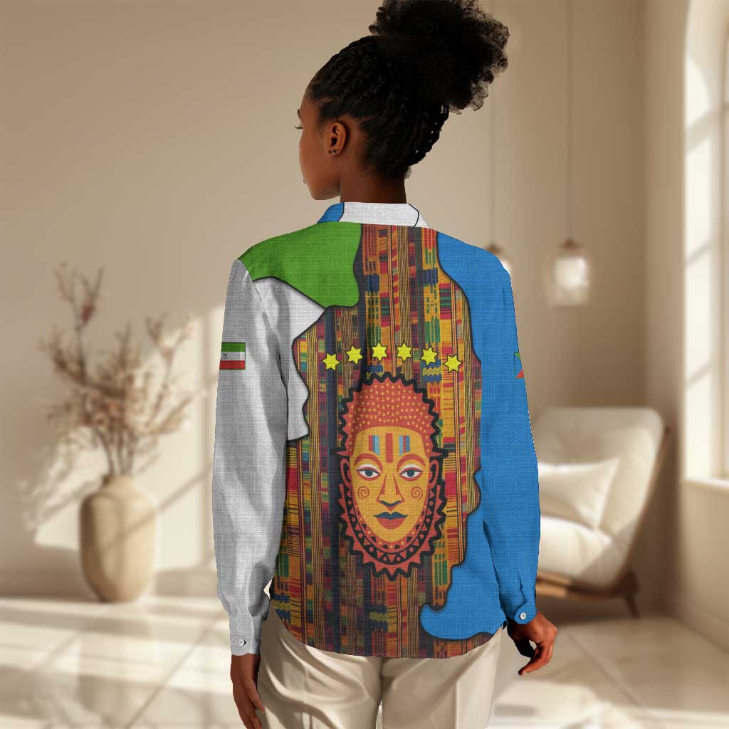 Equatorial Guinea Kente Women Casual Shirt - Tribal Mask and National Coat of Arms TS04