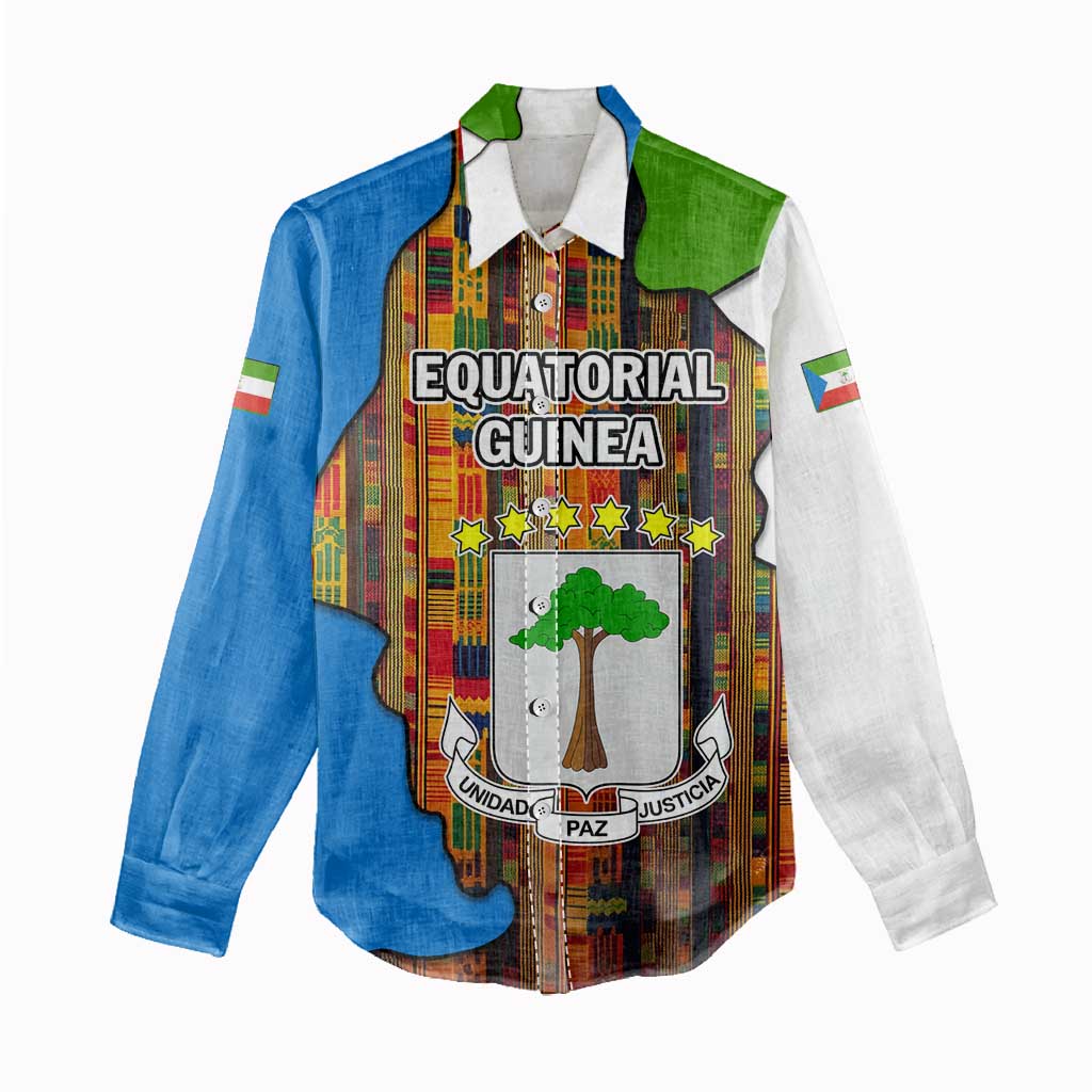 Equatorial Guinea Kente Women Casual Shirt - Tribal Mask and National Coat of Arms TS04