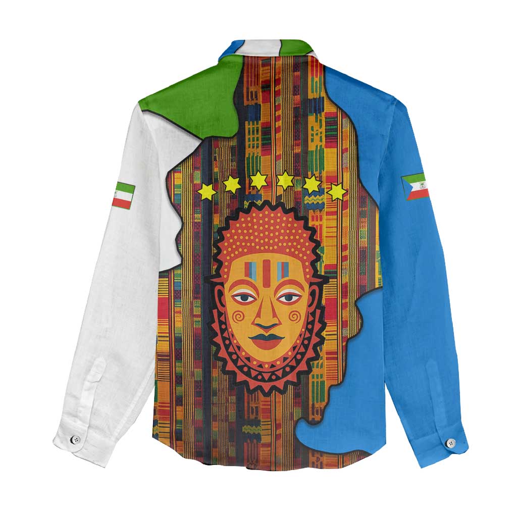 Equatorial Guinea Kente Women Casual Shirt - Tribal Mask and National Coat of Arms TS04