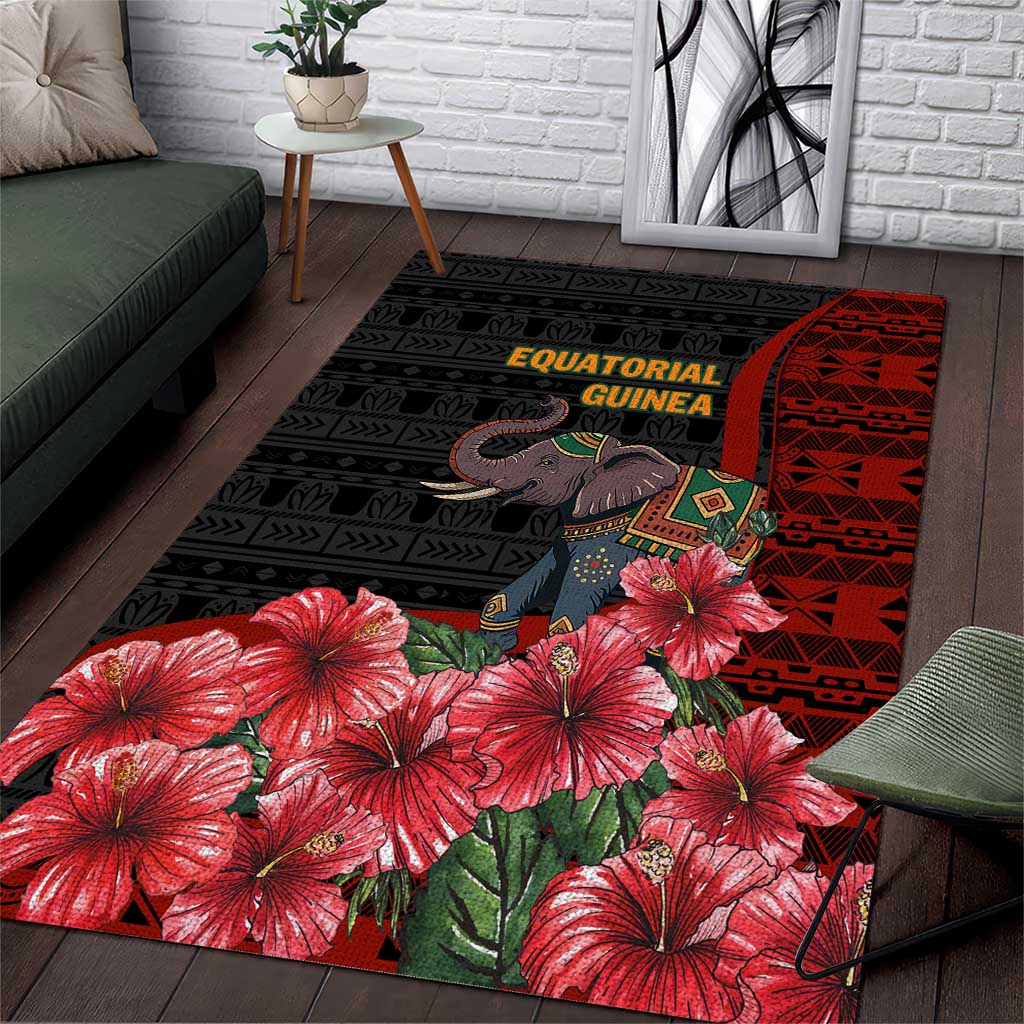 Equatorial Guinea Elephant Area Rug - Hibiscus Flowers and Tribal Patterns TS04