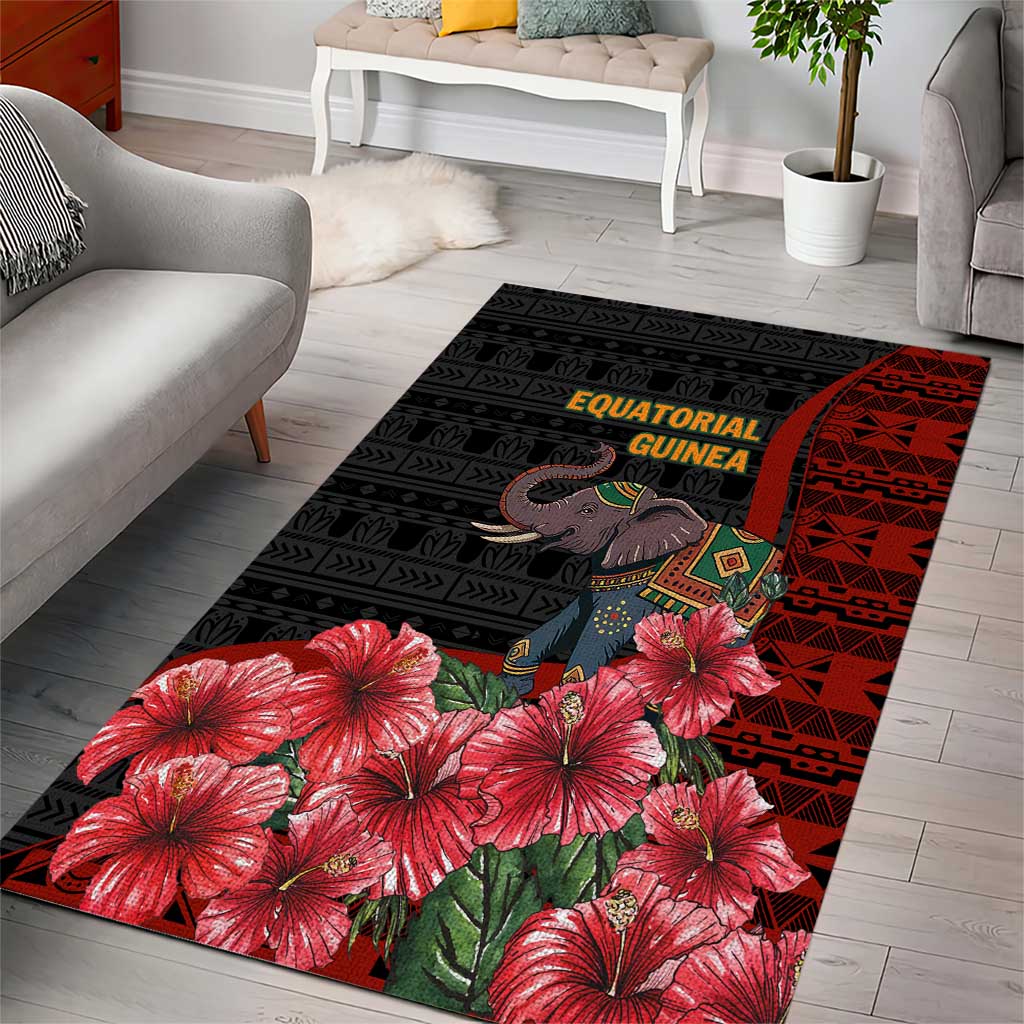 Equatorial Guinea Elephant Area Rug - Hibiscus Flowers and Tribal Patterns TS04