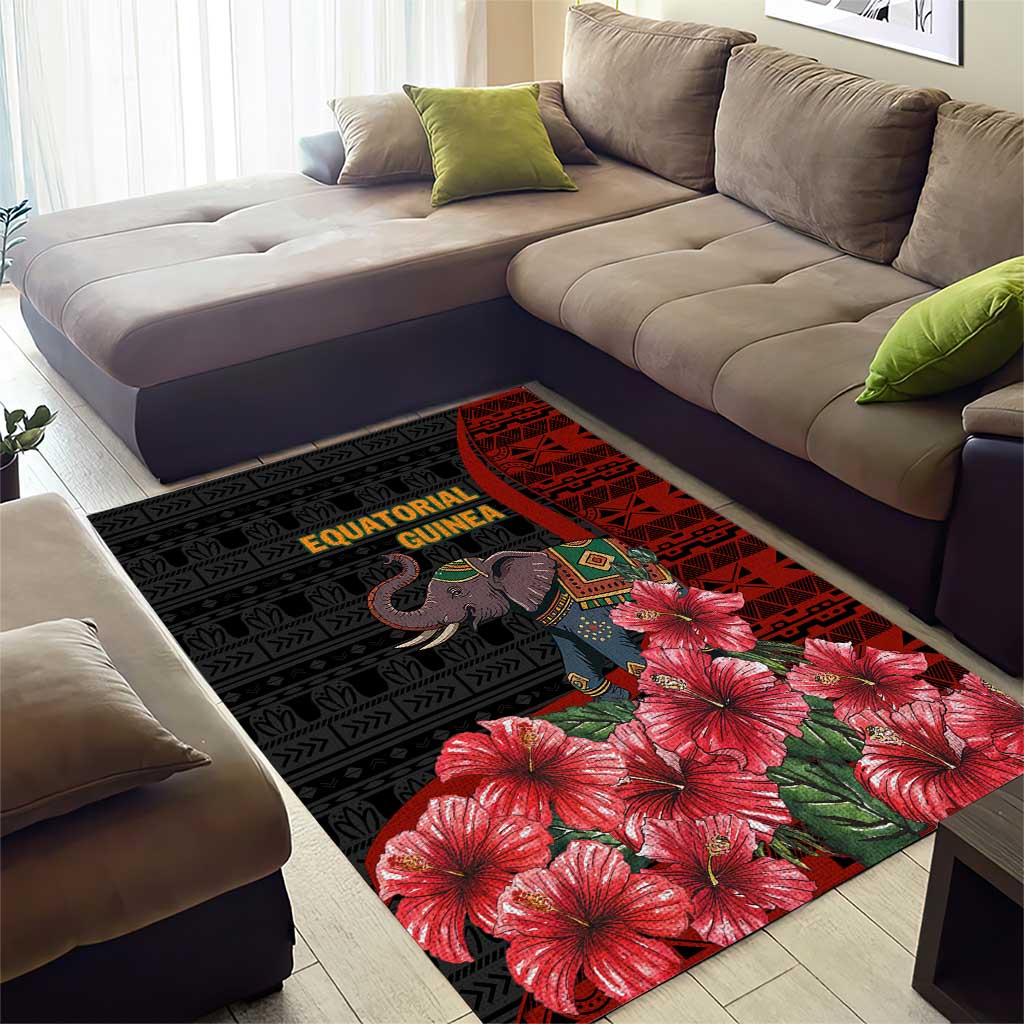 Equatorial Guinea Elephant Area Rug - Hibiscus Flowers and Tribal Patterns TS04