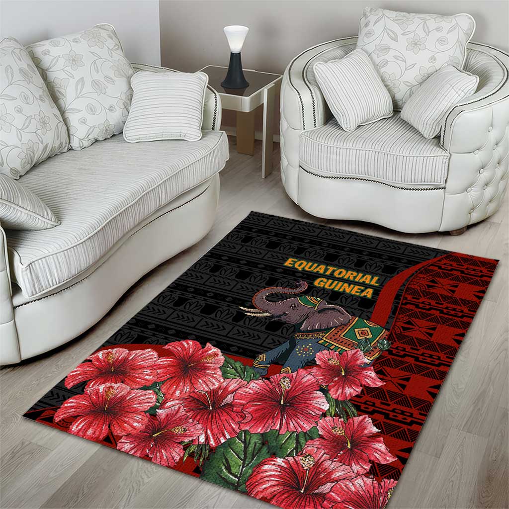 Equatorial Guinea Elephant Area Rug - Hibiscus Flowers and Tribal Patterns TS04