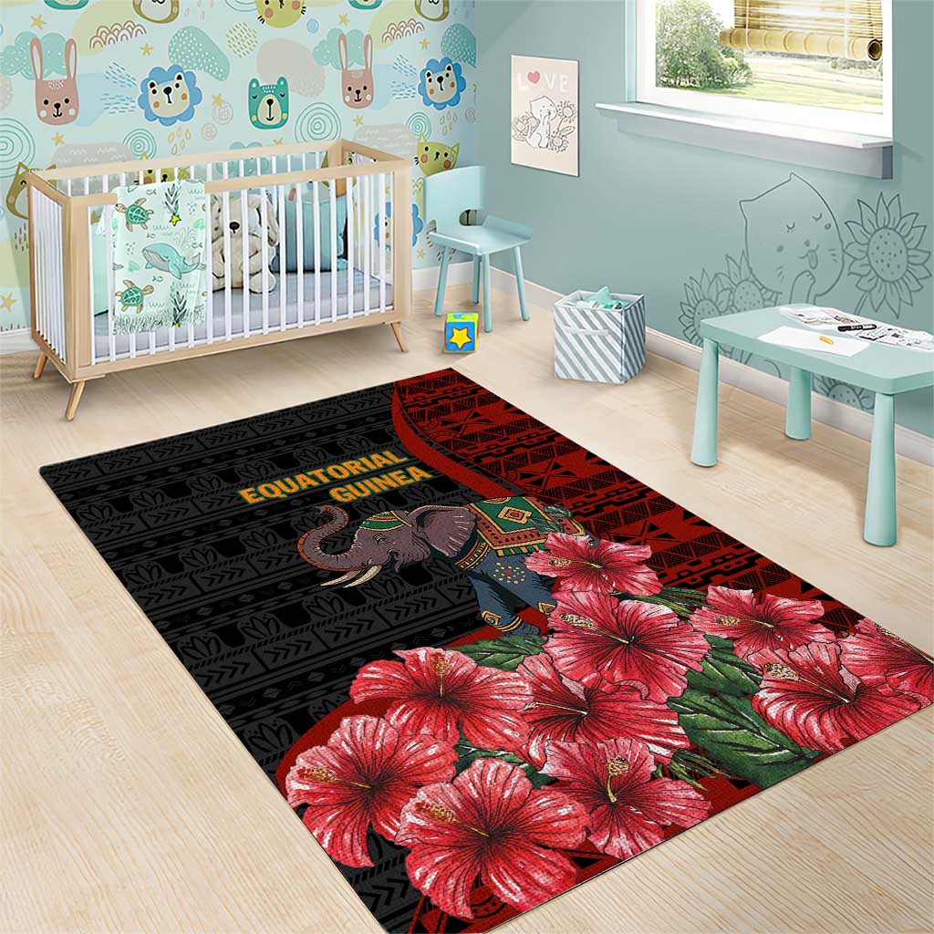 Equatorial Guinea Elephant Area Rug - Hibiscus Flowers and Tribal Patterns TS04