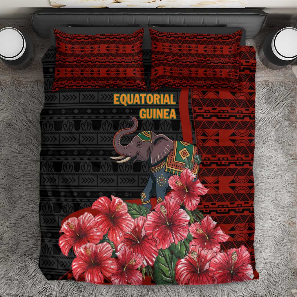 Equatorial Guinea Elephant Bedding Set - Hibiscus Flowers and Tribal Patterns TS04