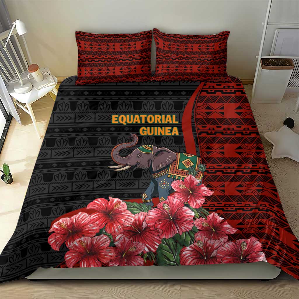 Equatorial Guinea Elephant Bedding Set - Hibiscus Flowers and Tribal Patterns TS04