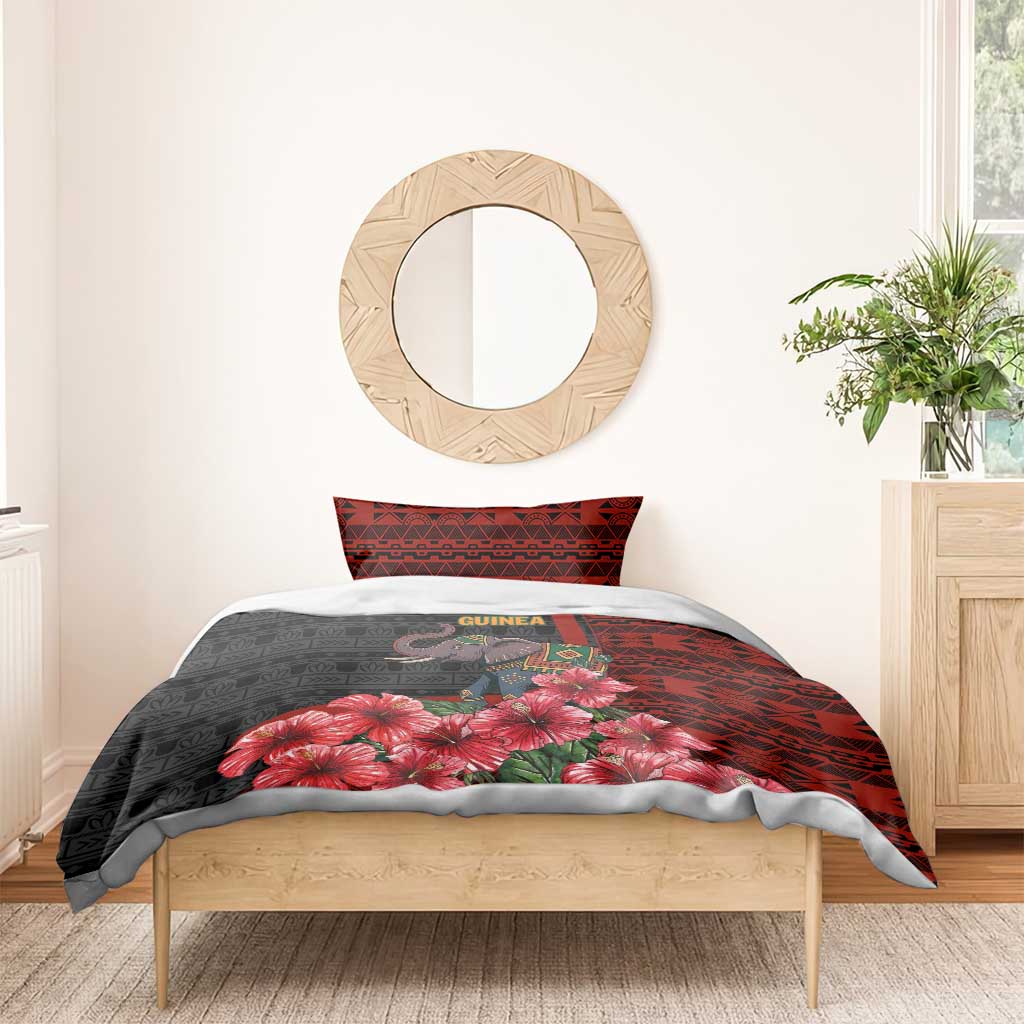 Equatorial Guinea Elephant Bedding Set - Hibiscus Flowers and Tribal Patterns TS04