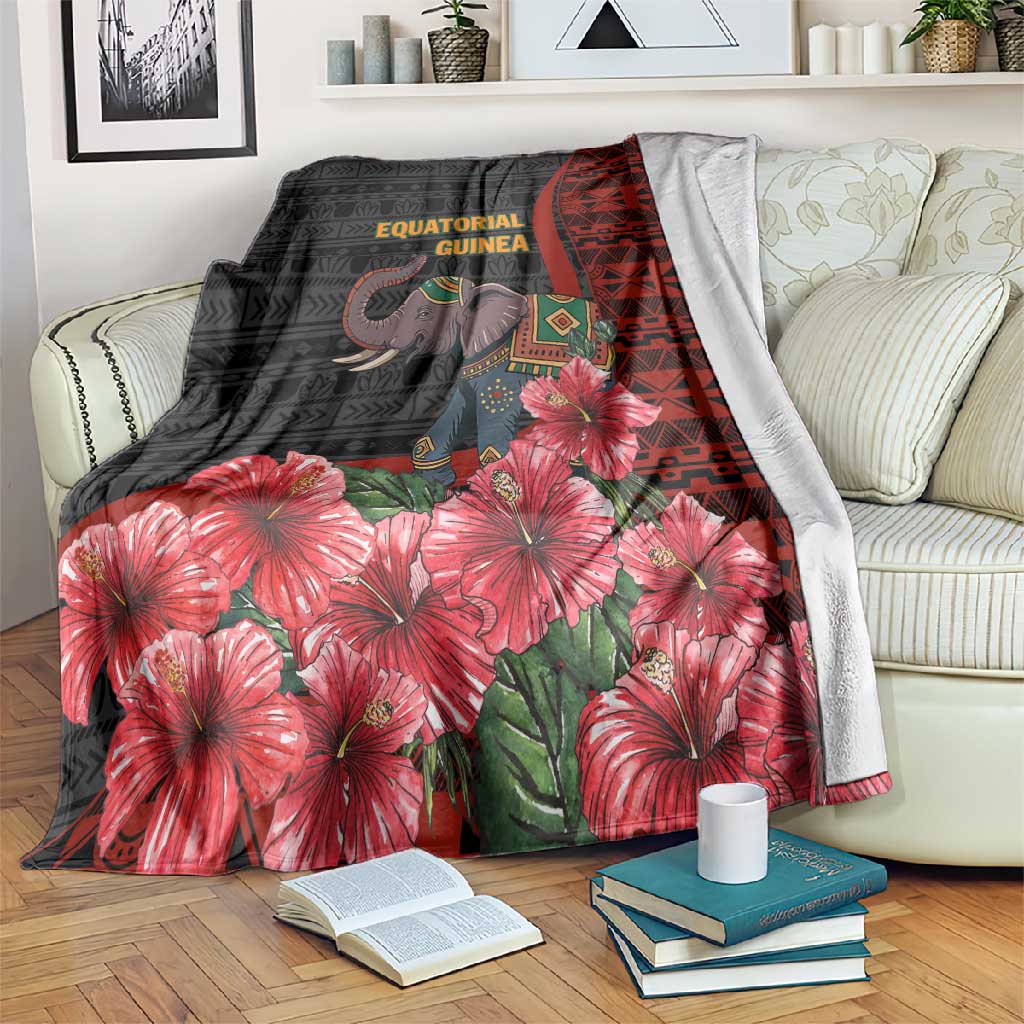 Equatorial Guinea Elephant Blanket - Hibiscus Flowers and Tribal Patterns TS04