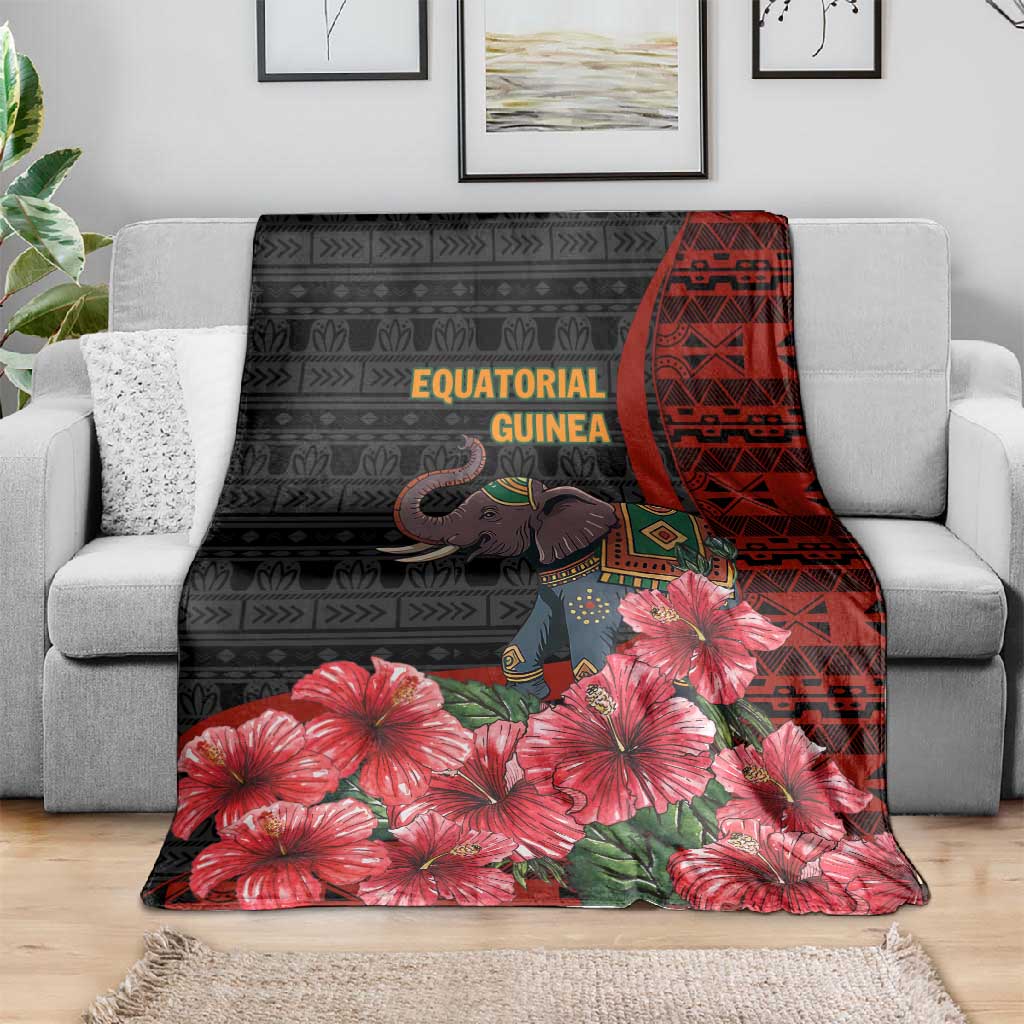 Equatorial Guinea Elephant Blanket - Hibiscus Flowers and Tribal Patterns TS04