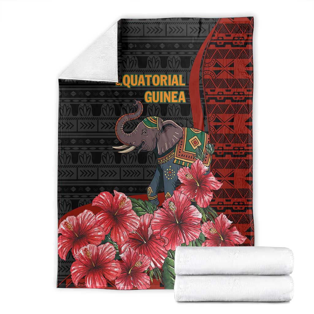 Equatorial Guinea Elephant Blanket - Hibiscus Flowers and Tribal Patterns TS04