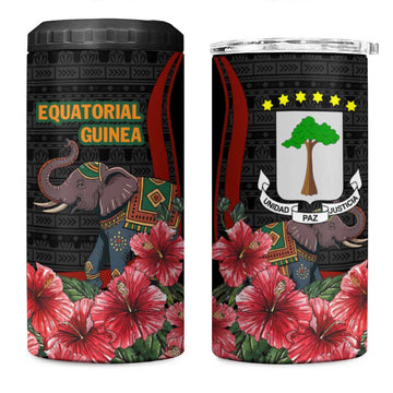 Equatorial Guinea Elephant 4 in 1 Can Cooler Tumbler - Hibiscus Flowers and Tribal Patterns TS04