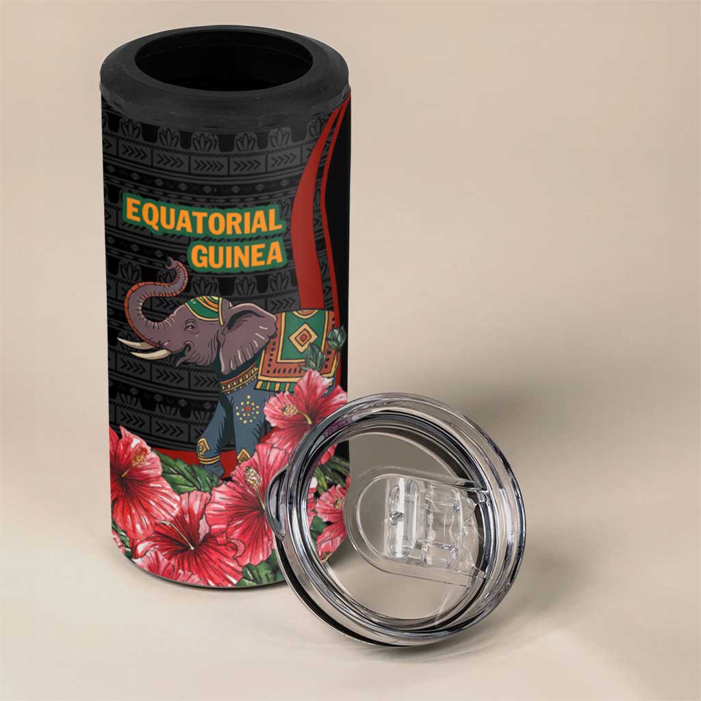 Equatorial Guinea Elephant 4 in 1 Can Cooler Tumbler - Hibiscus Flowers and Tribal Patterns TS04