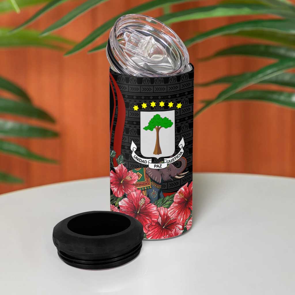 Equatorial Guinea Elephant 4 in 1 Can Cooler Tumbler - Hibiscus Flowers and Tribal Patterns TS04