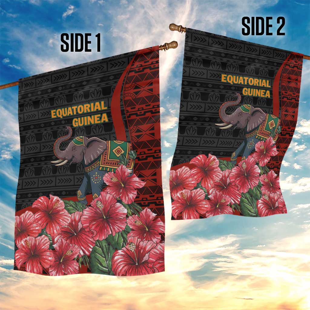 Equatorial Guinea Elephant Garden Flag - Hibiscus Flowers and Tribal Patterns TS04
