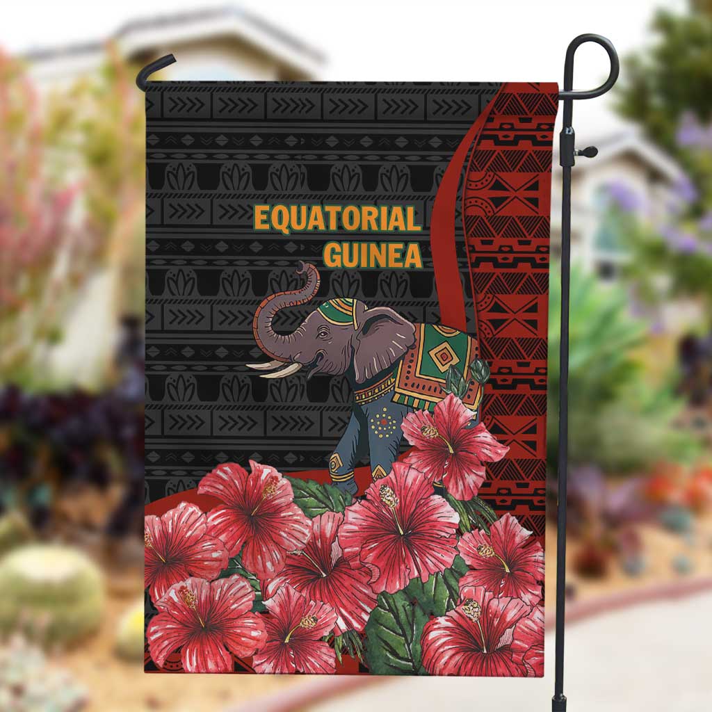 Equatorial Guinea Elephant Garden Flag - Hibiscus Flowers and Tribal Patterns TS04