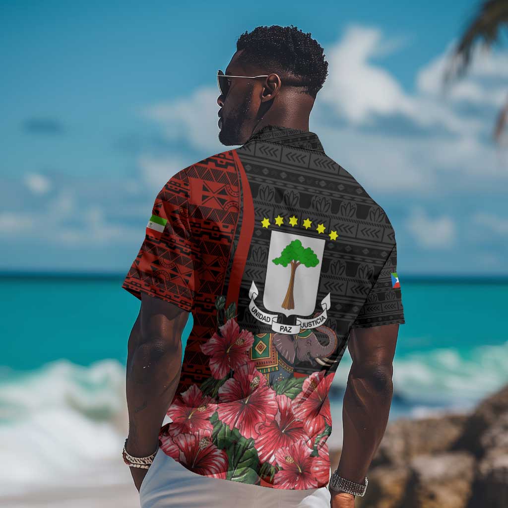 Equatorial Guinea Elephant Hawaiian Shirt - Hibiscus Flowers and Tribal Patterns TS04