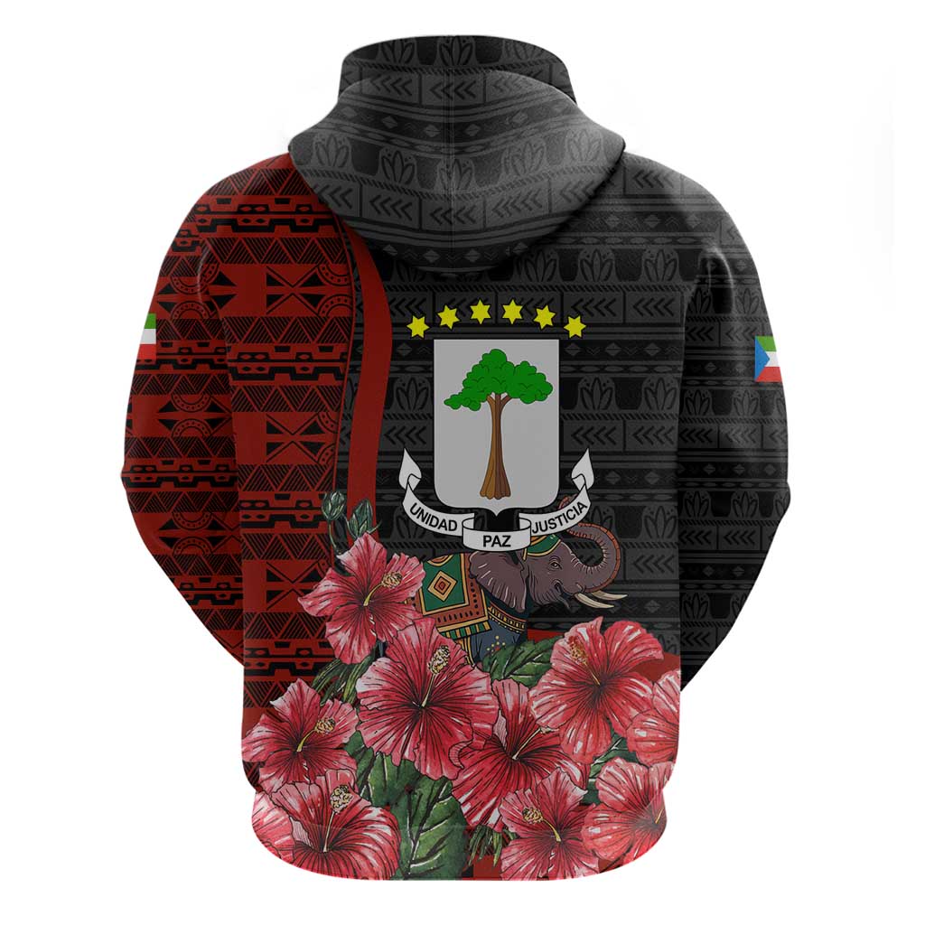 Equatorial Guinea Elephant Hoodie with Hibiscus Flowers and Tribal Patterns TS04